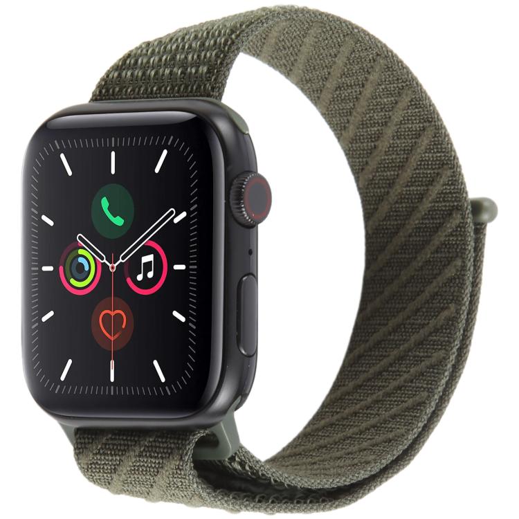 For Apple Watch 46mm / 49mm / 45mm / 44mm Twill Nylon Loop Hook and Loop Fastener Watch Band(Army Green) by bashfashion