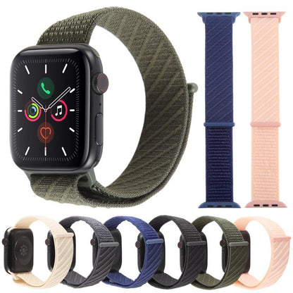 For Apple Watch 46mm / 49mm / 45mm / 44mm Twill Nylon Loop Hook and Loop Fastener Watch Band(Army Green) by bashfashion