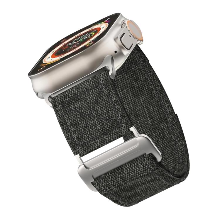 For Apple Watch 46mm / 49mm / 45mm / 44mm Kalebol Canvas Pattern Nylon Loop Strap(Black) by Kalebol