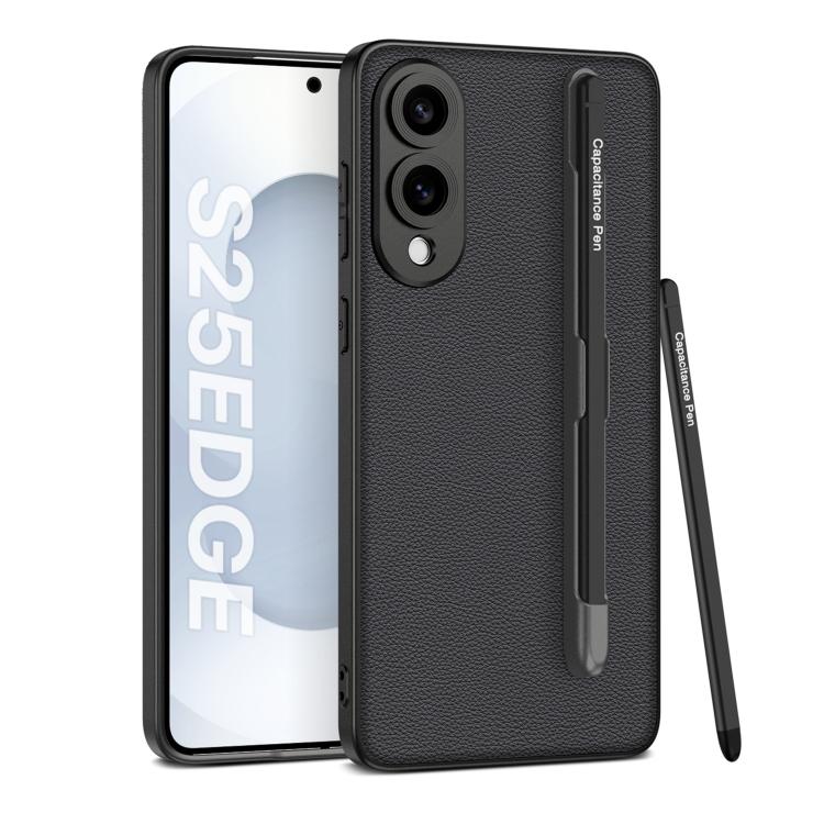 For Samsung Galaxy S25 Edge 5G GKK Metal Paint Skin Feel Leather Phone Case with Pen(Black) by GKK