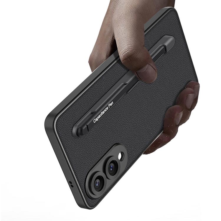 For Samsung Galaxy S25 Edge 5G GKK Metal Paint Skin Feel Leather Phone Case with Pen(Black) by GKK