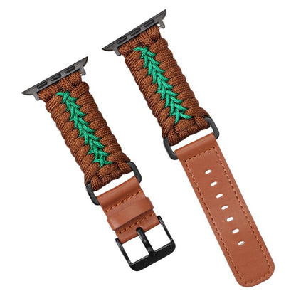 For Apple Watch 46mm / 49mm / 45mm / 44mm Double Leather Buckle Paracord Nylon Watch Band(Brown) by bashfashion