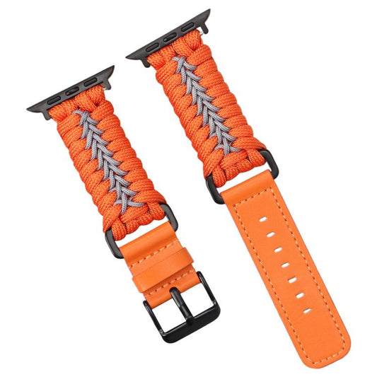 For Apple Watch 46mm / 49mm / 45mm / 44mm Double Leather Buckle Paracord Nylon Watch Band(Orange) by bashfashion