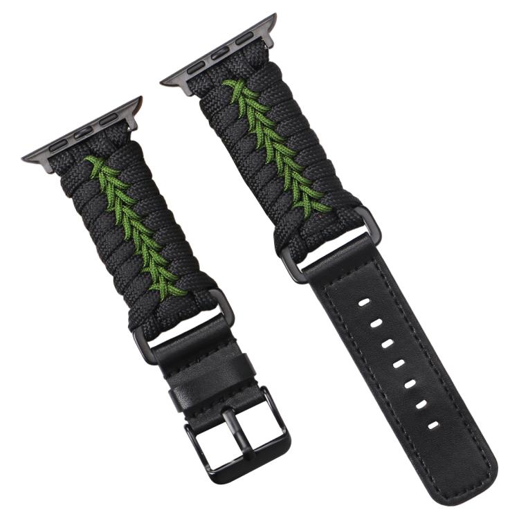 For Apple Watch 42mm / 41mm / 40mm / 38mm Double Leather Buckle Paracord Nylon Watch Band(Green) by bashfashion