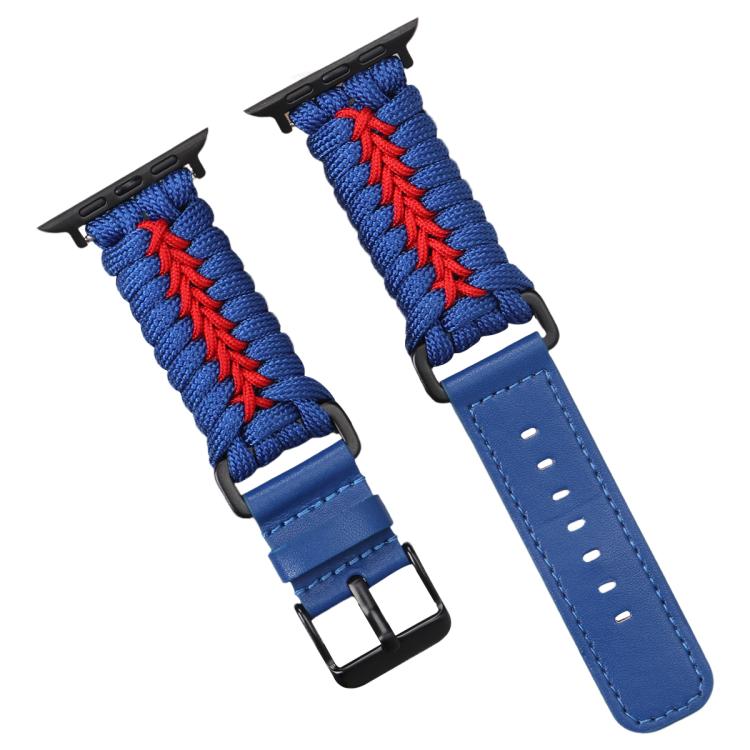 For Apple Watch 42mm / 41mm / 40mm / 38mm Double Leather Buckle Paracord Nylon Watch Band(Blue) by bashfashion
