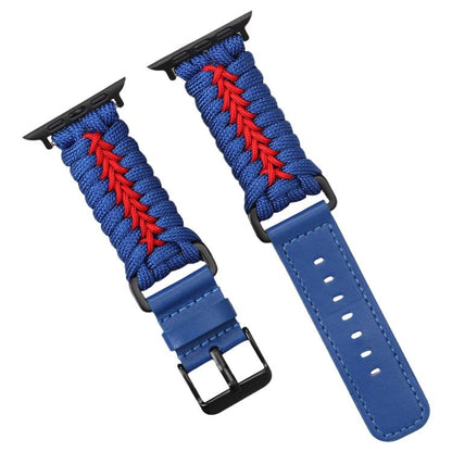 For Apple Watch 42mm / 41mm / 40mm / 38mm Double Leather Buckle Paracord Nylon Watch Band(Blue) by bashfashion