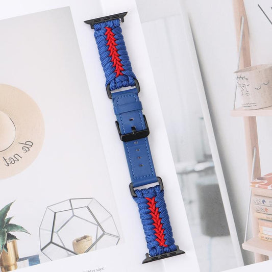 For Apple Watch 42mm / 41mm / 40mm / 38mm Double Leather Buckle Paracord Nylon Watch Band(Blue) by bashfashion