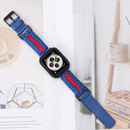 For Apple Watch 42mm / 41mm / 40mm / 38mm Double Leather Buckle Paracord Nylon Watch Band(Blue) by bashfashion