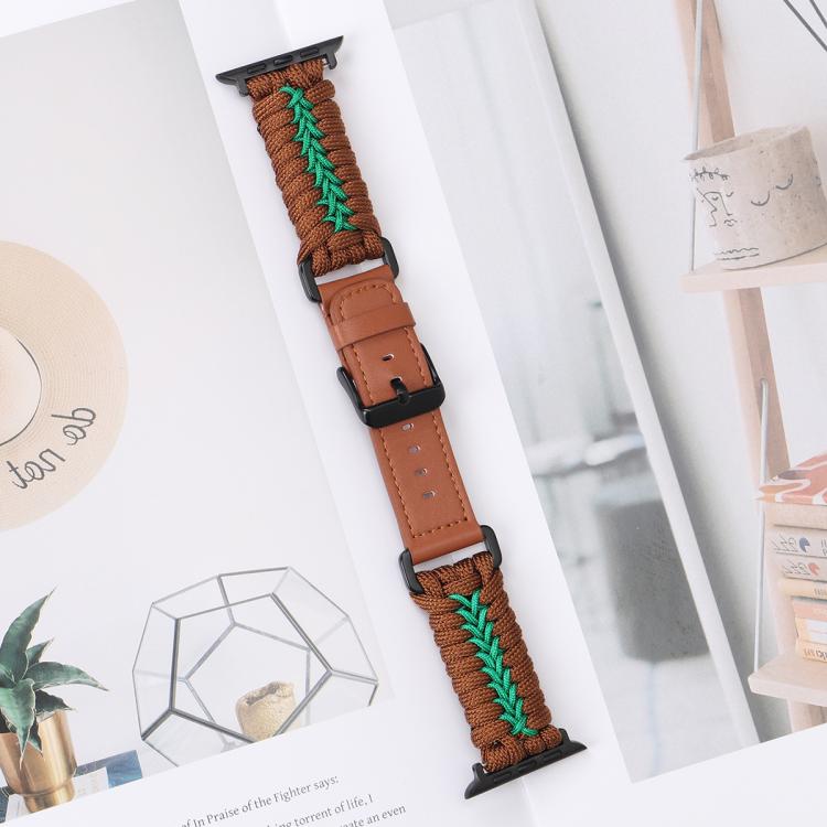 For Apple Watch 42mm / 41mm / 40mm / 38mm Double Leather Buckle Paracord Nylon Watch Band(Brown) by bashfashion