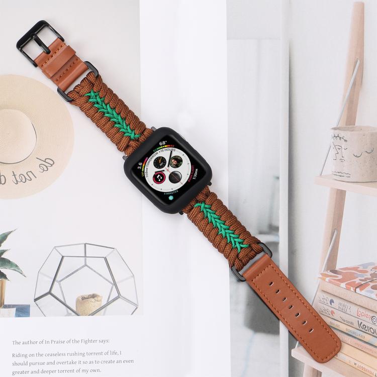 For Apple Watch 42mm / 41mm / 40mm / 38mm Double Leather Buckle Paracord Nylon Watch Band(Brown) by bashfashion