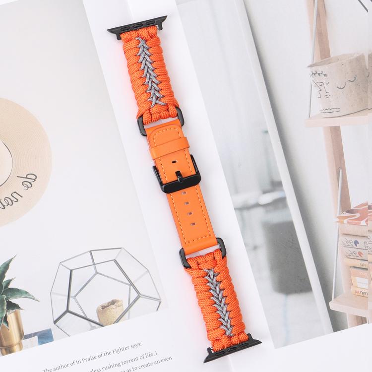 For Apple Watch 42mm / 41mm / 40mm / 38mm Double Leather Buckle Paracord Nylon Watch Band(Orange) by bashfashion