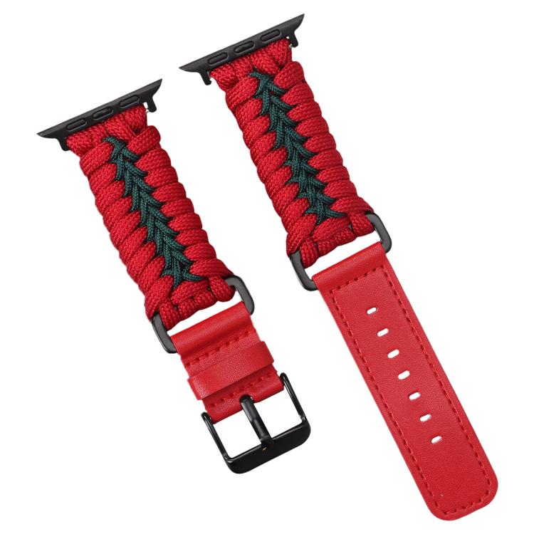 For Apple Watch 42mm / 41mm / 40mm / 38mm Double Leather Buckle Paracord Nylon Watch Band(Red) by bashfashion