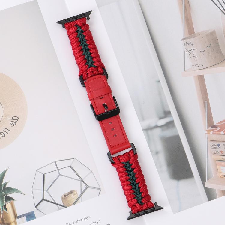 For Apple Watch 42mm / 41mm / 40mm / 38mm Double Leather Buckle Paracord Nylon Watch Band(Red) by bashfashion