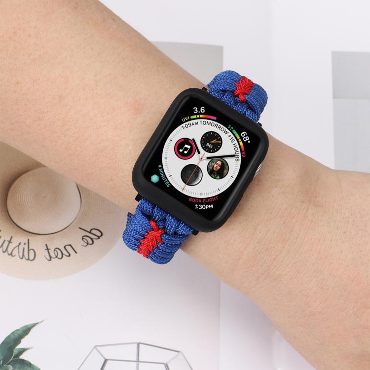 For Apple Watch 46mm / 49mm / 45mm / 44mm Double Leather Buckle Paracord Nylon Watch Band(Green) by bashfashion