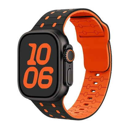 For Apple Watch 46mm / 49mm / 45mm / 44mm Three-color Reverse Buckle Silicone Watch Band(Black Orange) by bashfashion