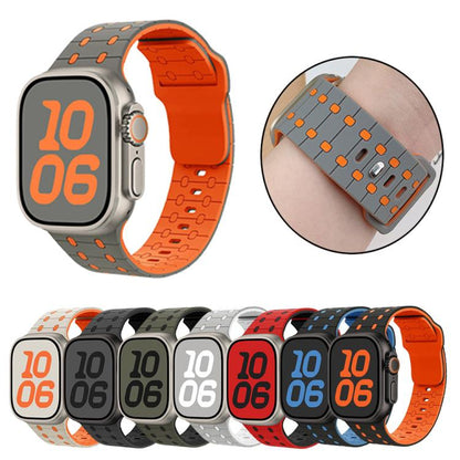 For Apple Watch 46mm / 49mm / 45mm / 44mm Three-color Reverse Buckle Silicone Watch Band(Black Orange) by bashfashion