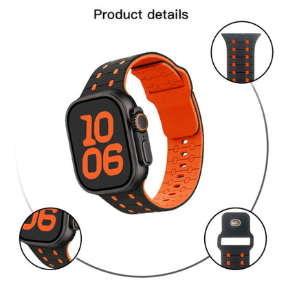 For Apple Watch 46mm / 49mm / 45mm / 44mm Three-color Reverse Buckle Silicone Watch Band(Black Orange) by bashfashion