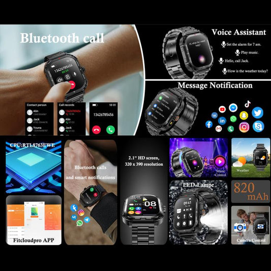 LF37 2.1 inch BT Call Smart Watch, Support Blood Oxygen / Heart Rate / Female Menstrual(Black Steel) by bashfashion