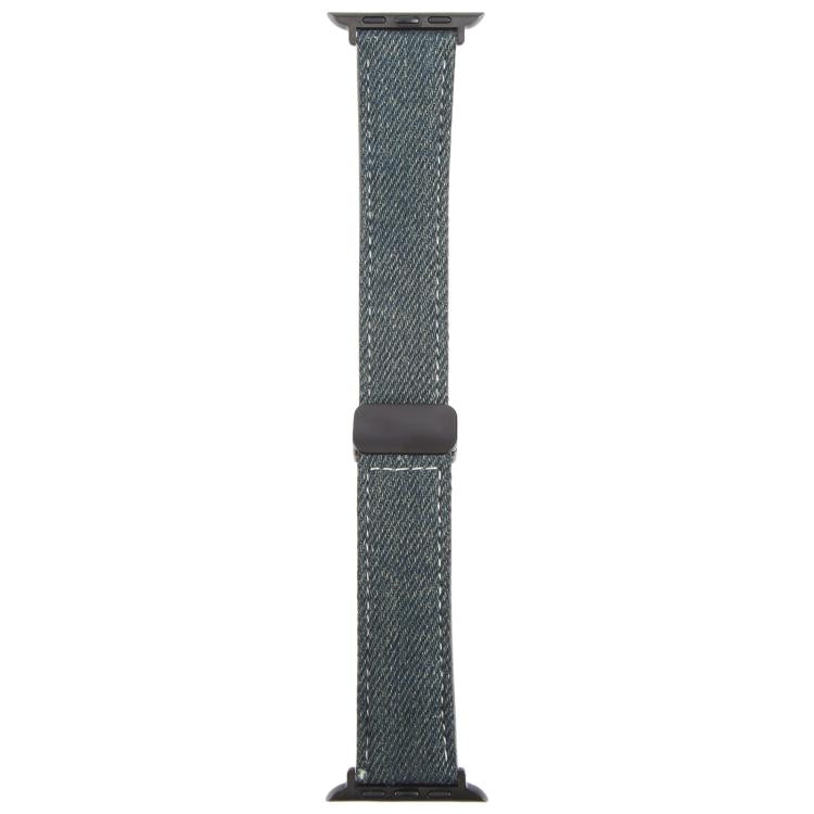 For Apple Watch 46mm / 49mm / 45mm / 44mm Folding Magnetic Buckle Denim Leather Watch Band(Dark Blue) by bashfashion