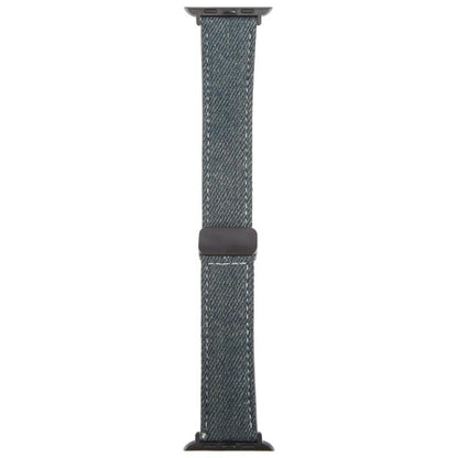 For Apple Watch 46mm / 49mm / 45mm / 44mm Folding Magnetic Buckle Denim Leather Watch Band(Dark Blue) by bashfashion