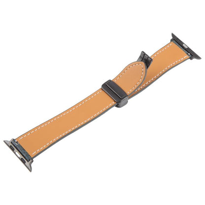 For Apple Watch 46mm / 49mm / 45mm / 44mm Folding Magnetic Buckle Denim Leather Watch Band(Dark Blue) by bashfashion