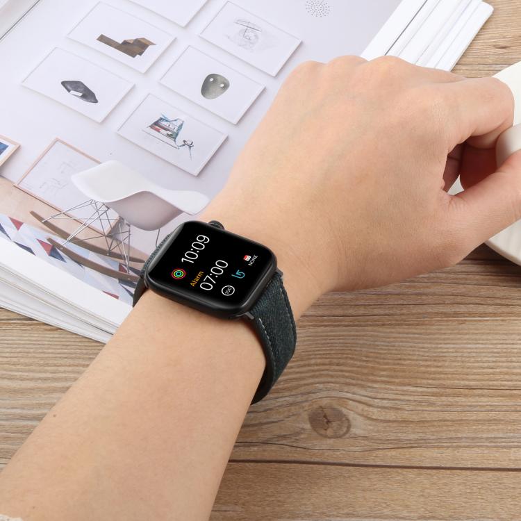 For Apple Watch 46mm / 49mm / 45mm / 44mm Folding Magnetic Buckle Denim Leather Watch Band(Dark Blue) by bashfashion
