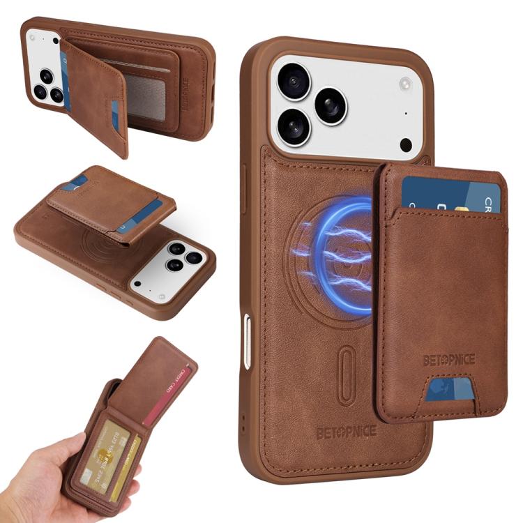 For iPhone 17 Pro Max BETOPNICE Vertical Flip Detachable MagSafe Wallet Phone Case(Brown) by BETOPNICE