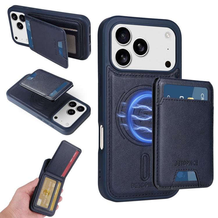 For iPhone 17 Pro BETOPNICE Vertical Flip Detachable MagSafe Wallet Phone Case(Blue) by BETOPNICE