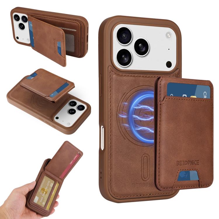 For iPhone 17 Pro BETOPNICE Vertical Flip Detachable MagSafe Wallet Phone Case(Brown) by BETOPNICE
