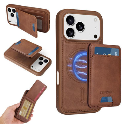 For iPhone 17 Pro BETOPNICE Vertical Flip Detachable MagSafe Wallet Phone Case(Brown) by BETOPNICE