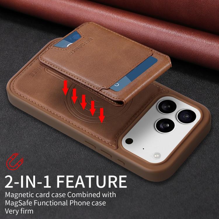 For iPhone 17 Pro BETOPNICE Vertical Flip Detachable MagSafe Wallet Phone Case(Brown) by BETOPNICE