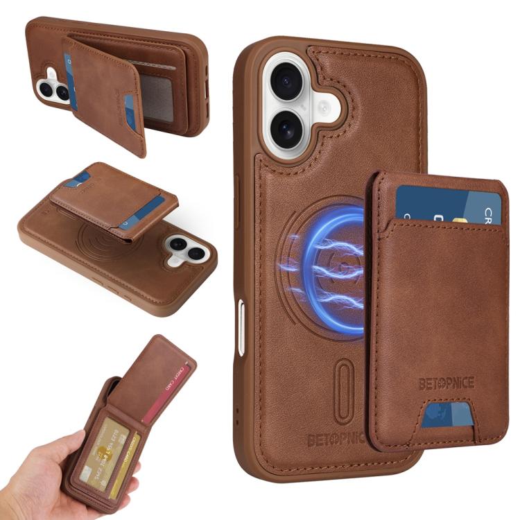 For iPhone 17 BETOPNICE Vertical Flip Detachable MagSafe Wallet Phone Case(Brown) by BETOPNICE