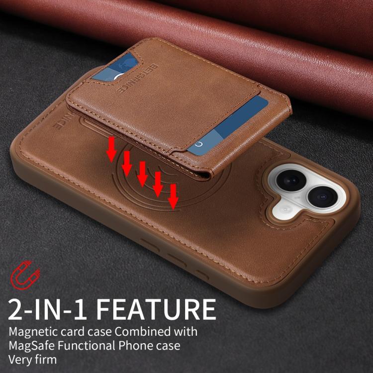 For iPhone 17 BETOPNICE Vertical Flip Detachable MagSafe Wallet Phone Case(Brown) by BETOPNICE
