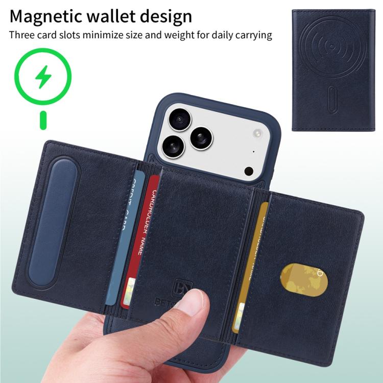 For iPhone 17 Pro Max BETOPNICE Horizontal Flip Detachable MagSafe Wallet Phone Case(Blue) by BETOPNICE