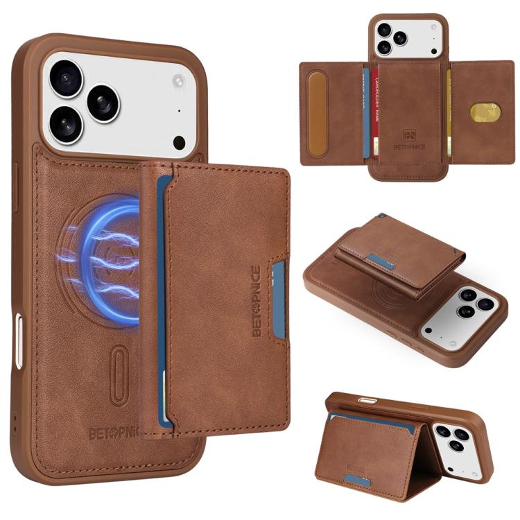 For iPhone 17 Pro Max BETOPNICE Horizontal Flip Detachable MagSafe Wallet Phone Case(Brown) by BETOPNICE