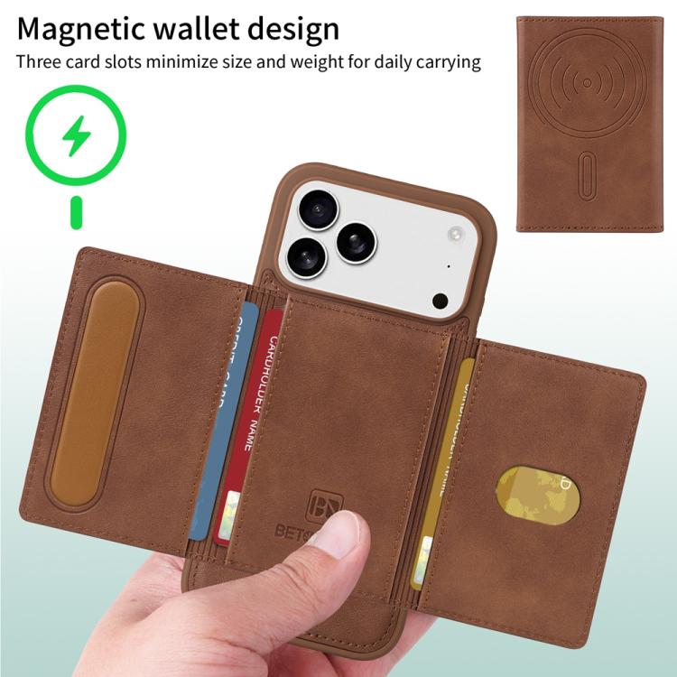 For iPhone 17 Pro Max BETOPNICE Horizontal Flip Detachable MagSafe Wallet Phone Case(Brown) by BETOPNICE