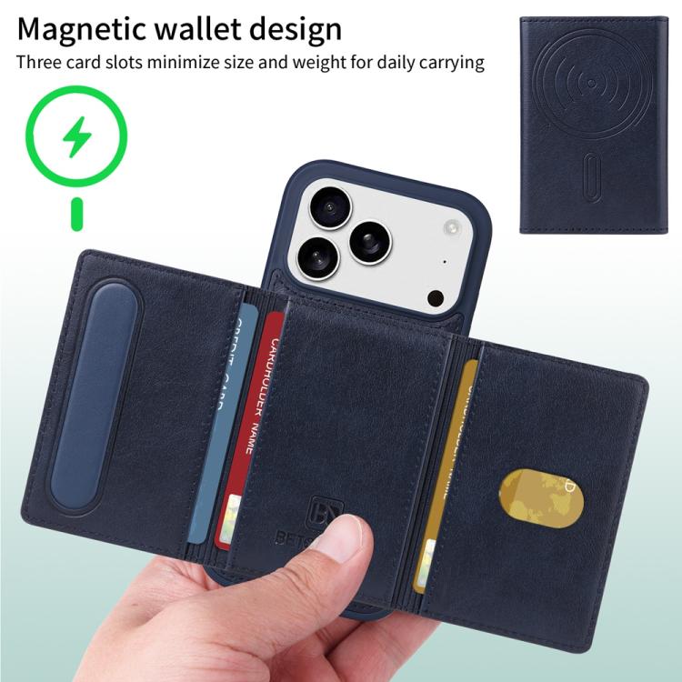 For iPhone 17 Pro BETOPNICE Horizontal Flip Detachable MagSafe Wallet Phone Case(Blue) by BETOPNICE