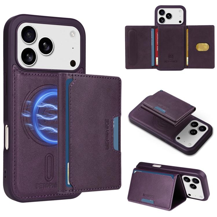 For iPhone 17 Pro BETOPNICE Horizontal Flip Detachable MagSafe Wallet Phone Case(Purple) by BETOPNICE