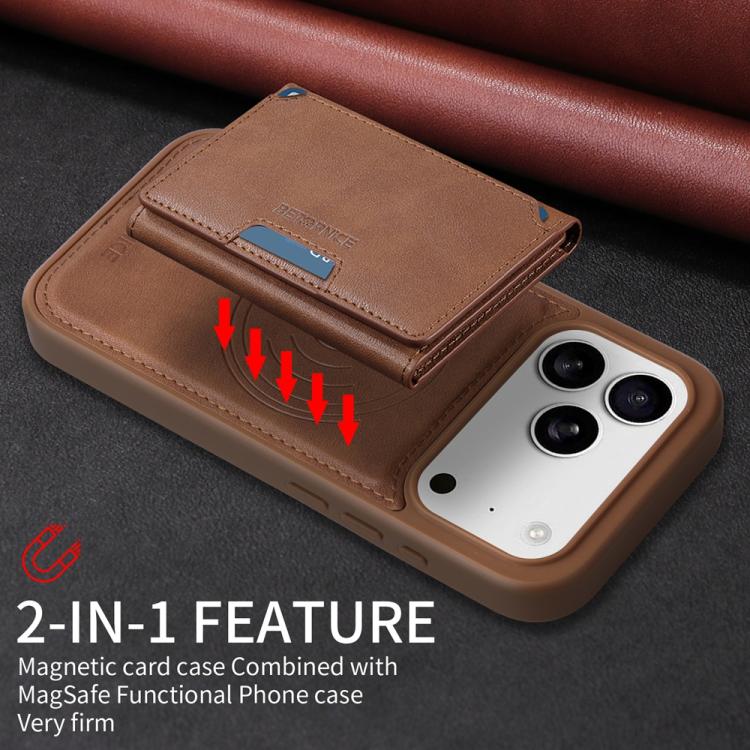 For iPhone 17 Pro BETOPNICE Horizontal Flip Detachable MagSafe Wallet Phone Case(Brown) by BETOPNICE