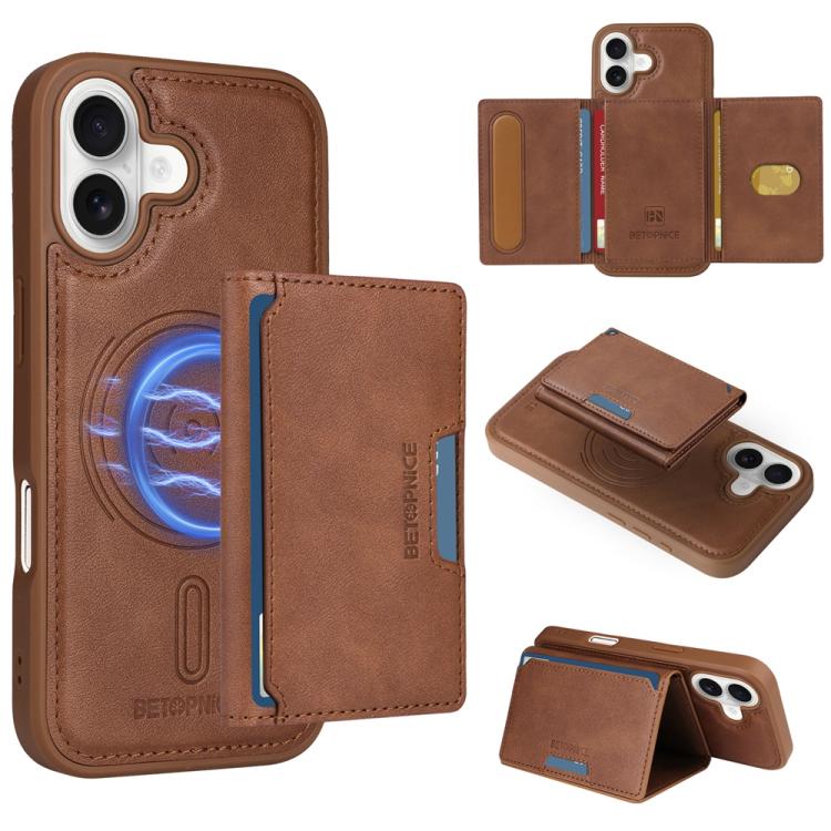 For iPhone 17 BETOPNICE Horizontal Flip Detachable MagSafe Wallet Phone Case(Brown) by BETOPNICE