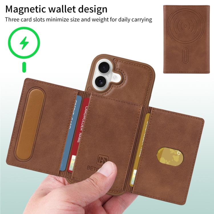 For iPhone 17 BETOPNICE Horizontal Flip Detachable MagSafe Wallet Phone Case(Brown) by BETOPNICE