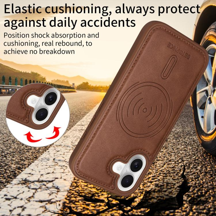 For iPhone 17 BETOPNICE Horizontal Flip Detachable MagSafe Wallet Phone Case(Brown) by BETOPNICE