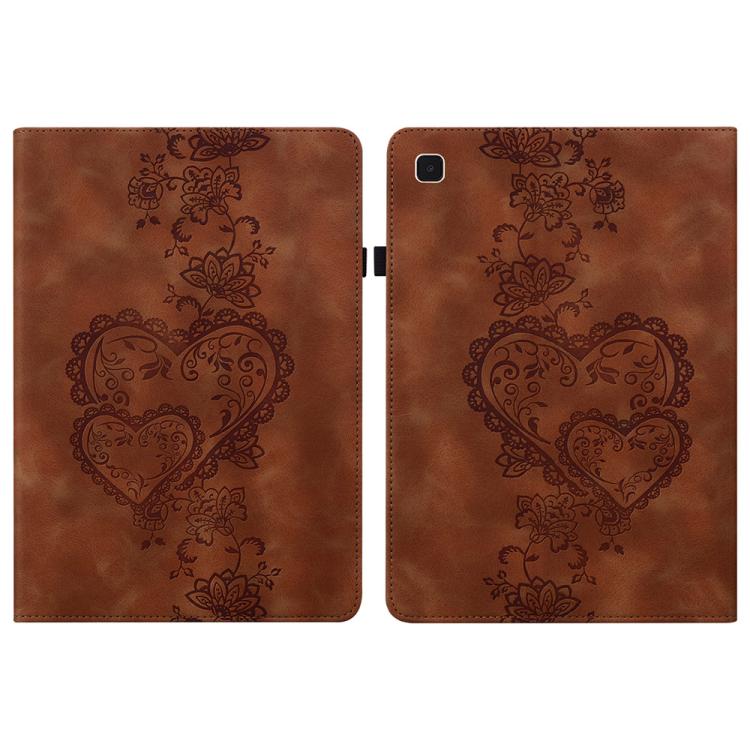For Samsung Galaxy Tab A7 10.4 2020 Love Hearts Embossed Leather Smart Tablet Case(Brown) by bashfashion