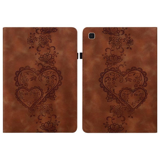 For Samsung Galaxy Tab A7 10.4 2020 Love Hearts Embossed Leather Smart Tablet Case(Brown) by bashfashion