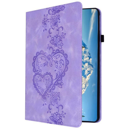 For Samsung Galaxy Tab A7 10.4 2020 Love Hearts Embossed Leather Smart Tablet Case(Purple) by bashfashion