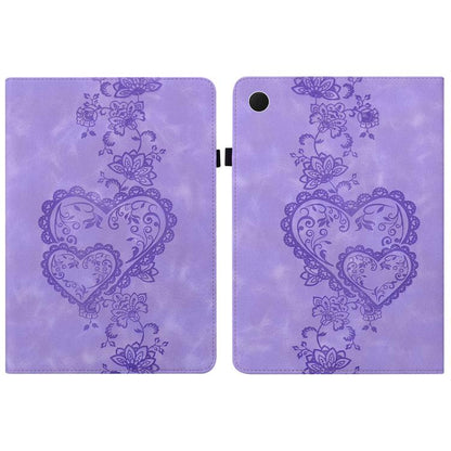 For Samsung Galaxy Tab A8 10.5 2021 Love Hearts Embossed Leather Smart Tablet Case(Purple) by bashfashion