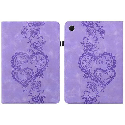 For Samsung Galaxy Tab A8 10.5 2021 Love Hearts Embossed Leather Smart Tablet Case(Purple) by bashfashion