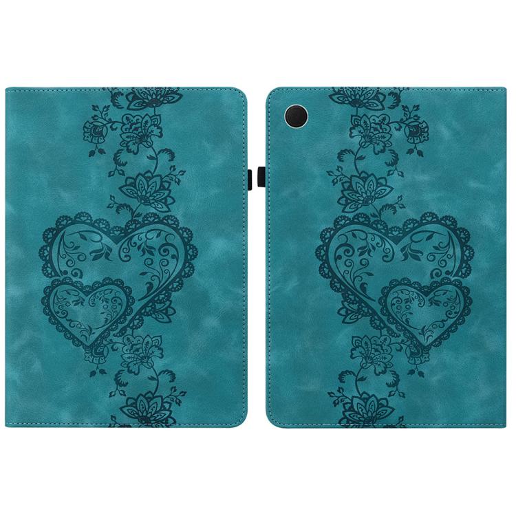 For Samsung Galaxy Tab A8 10.5 2021 Love Hearts Embossed Leather Smart Tablet Case(Green) by bashfashion