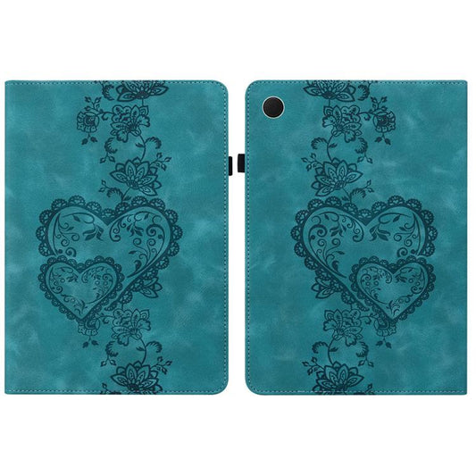 For Samsung Galaxy Tab A8 10.5 2021 Love Hearts Embossed Leather Smart Tablet Case(Green) by bashfashion