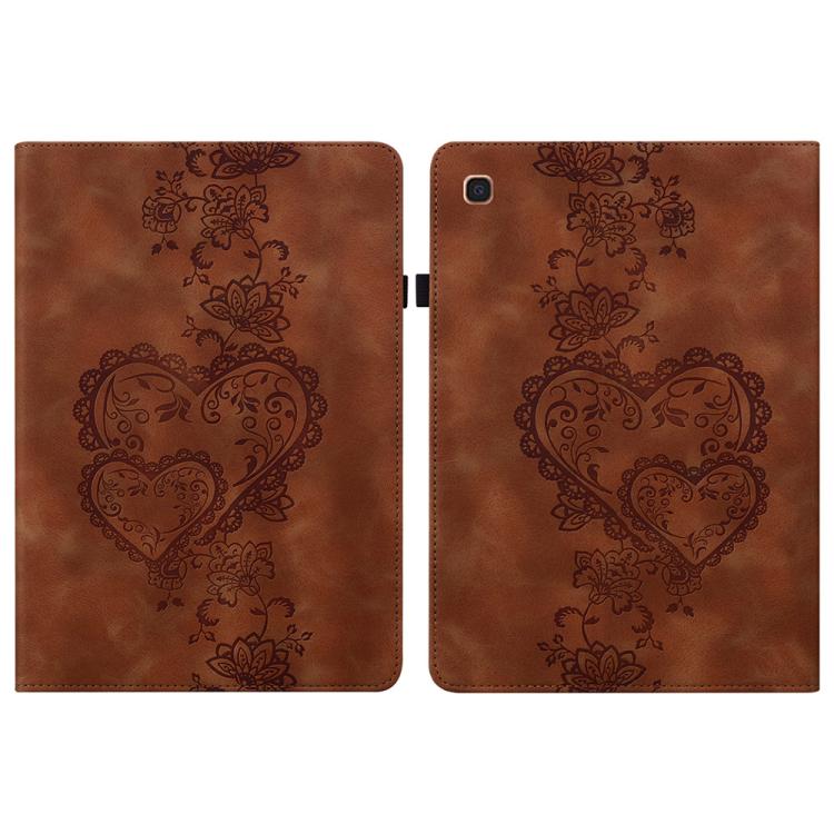 For Samsung Galaxy Tab A 10.1 2019 Love Hearts Embossed Leather Tablet Case(Brown) by bashfashion
